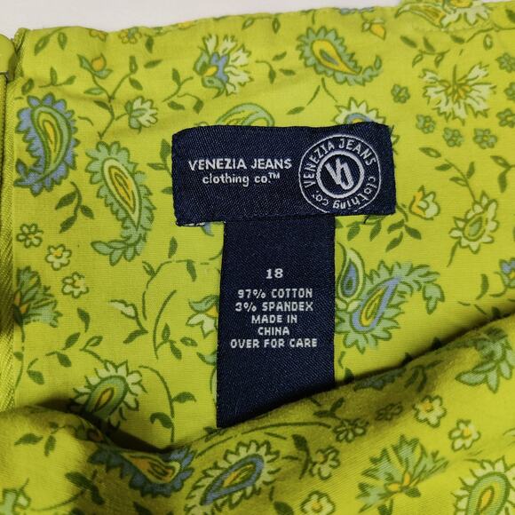 Vtg 90s Venezia Lime Green Paisley Ruffle Square Neck Cotton Dress 18 Clueless - Picture 6 of 11